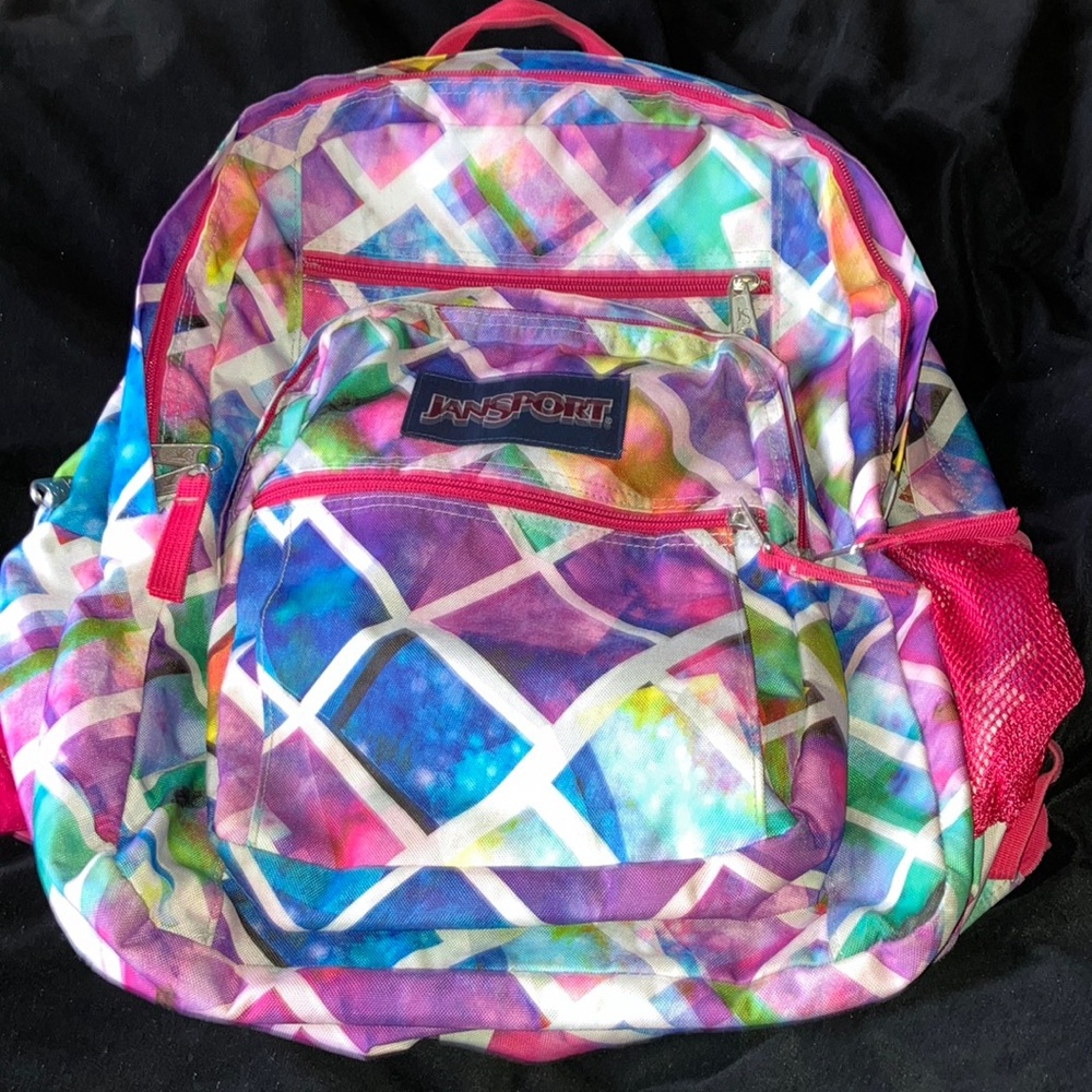 Jansport 5 pockets & mesh side pocket EUC backpack clean multi colored